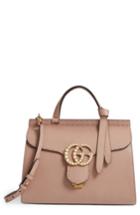 Gucci Gg Marmont Imitation Pearl Logo Top Handle Leather Satchel - Pink