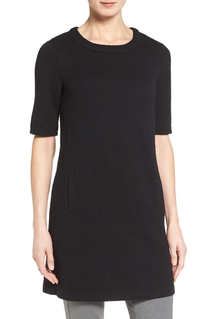 Women's Halogen Textured Elbow Sleeve Tunic Dress - Black