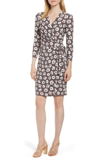 Women's Anne Klein New York Floral Faux Wrap Dress, Size - Grey