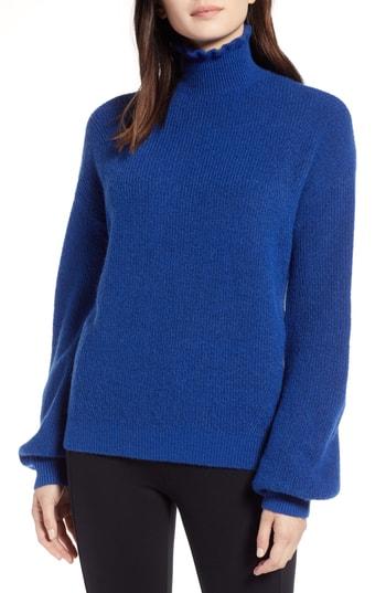 Women's Halogen Ruffle Neck Sweater - Blue