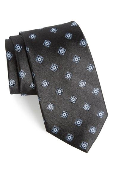 Men's Nordstrom Men's Shop Bright Neat Silk Tie, Size - Black