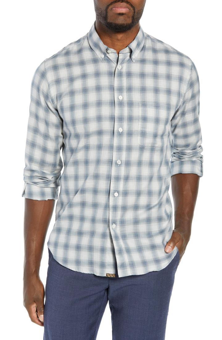 Men's Bonobos Unbutton Down Slim Fit Check Sport Shirt, Size L - Blue