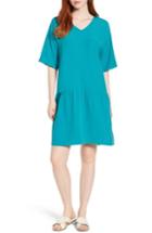 Women's Eileen Fisher Drop Waist Tencel Blend Dress, Size - Blue/green