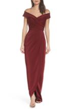 Women's La Femme Surplice Off The Shoulder Gown - Red