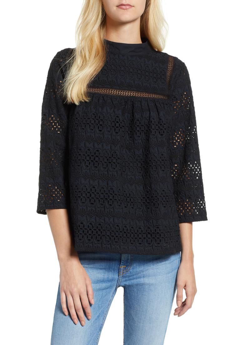 Women's Vineyard Vines Mock Neck Eyelet Top