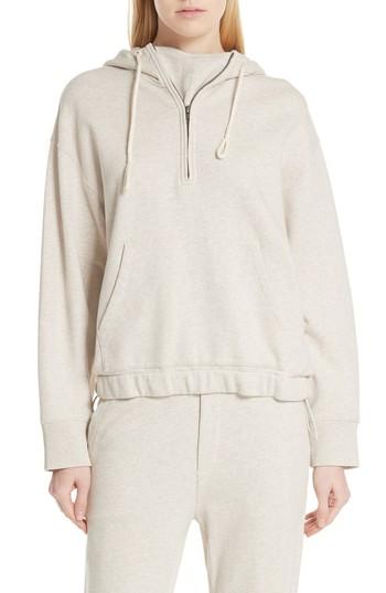 Women's Vince Half Zip Cotton Hoodie Sweatshirt - Beige