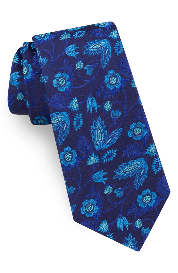 Men's Ted Baker London Floral Silk Tie, Size - Blue/green