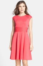 Women's Eliza J Pintucked Waist Seamed Ponte Knit Fit & Flare Dress - Coral