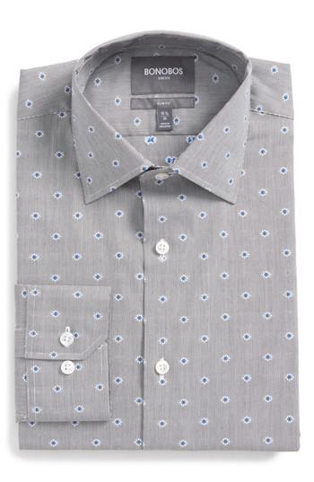 Men's Bonobos Jetsetter Slim Fit Stretch Jacquard Dress Shirt .5 - 32 - Grey
