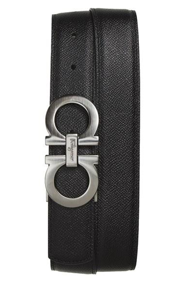 Men's Salvatore Ferragamo Reversible Double Gancini Calfskin Leather Belt