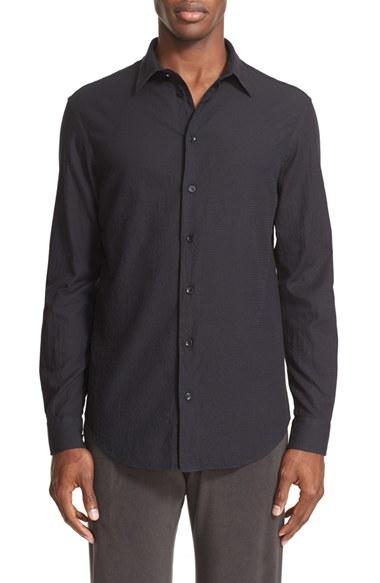 Men's Armani Collezioni Trim Fit Textured Sport Shirt - Black