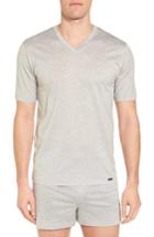 Men's Hanro Sporty Stripe Cotton V-neck T-shirt - Black