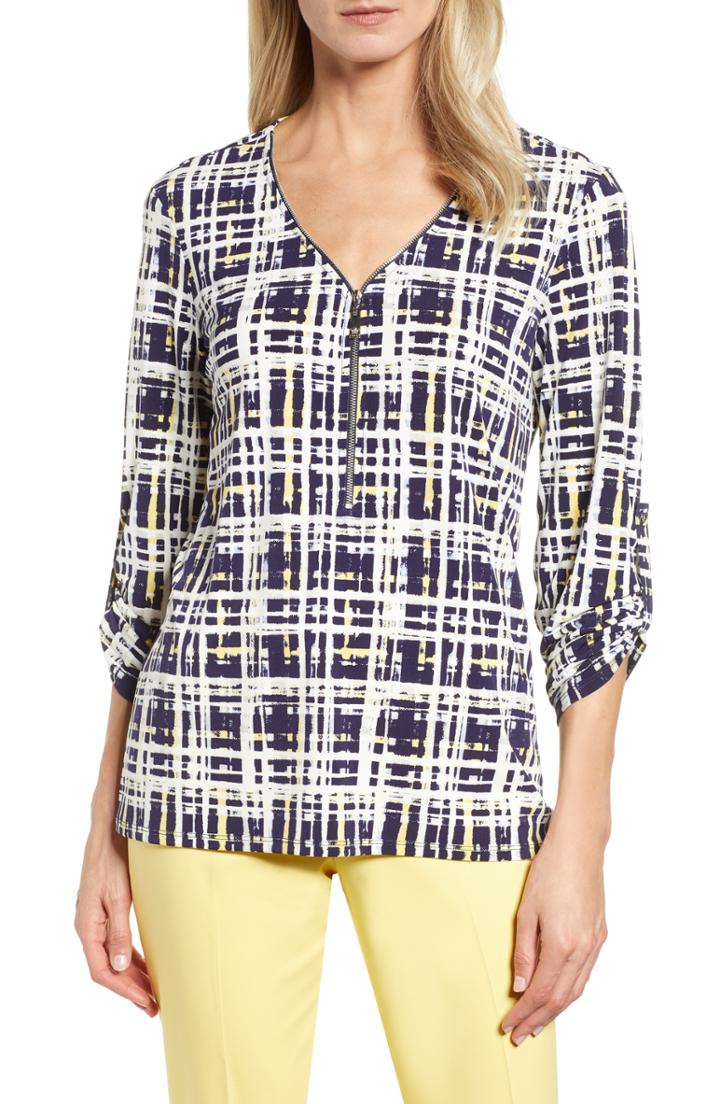 Women's Chaus Roll Sleeve Half-zip Blouse - Blue