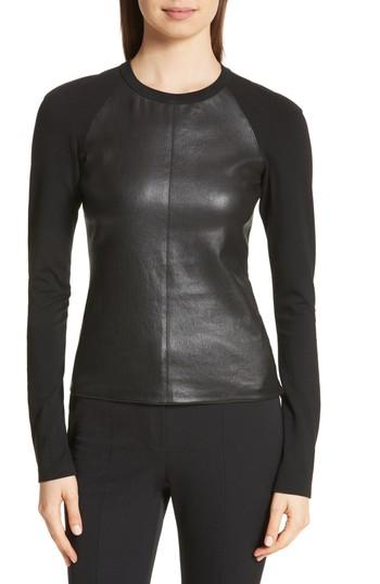Women's Theory Leather Front Top, Size - Black