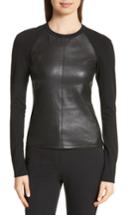 Women's Theory Leather Front Top, Size - Black