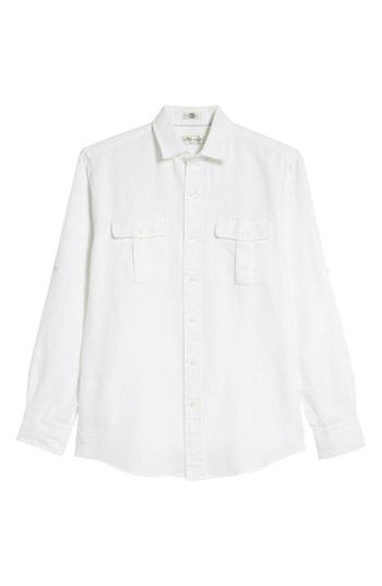 Men's Peter Millar Harkers Regular Fit Herringbone Sport Shirt, Size - White
