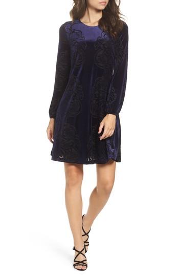 Petite Women's Eliza J Burnout Velvet Shift Dress P - Blue