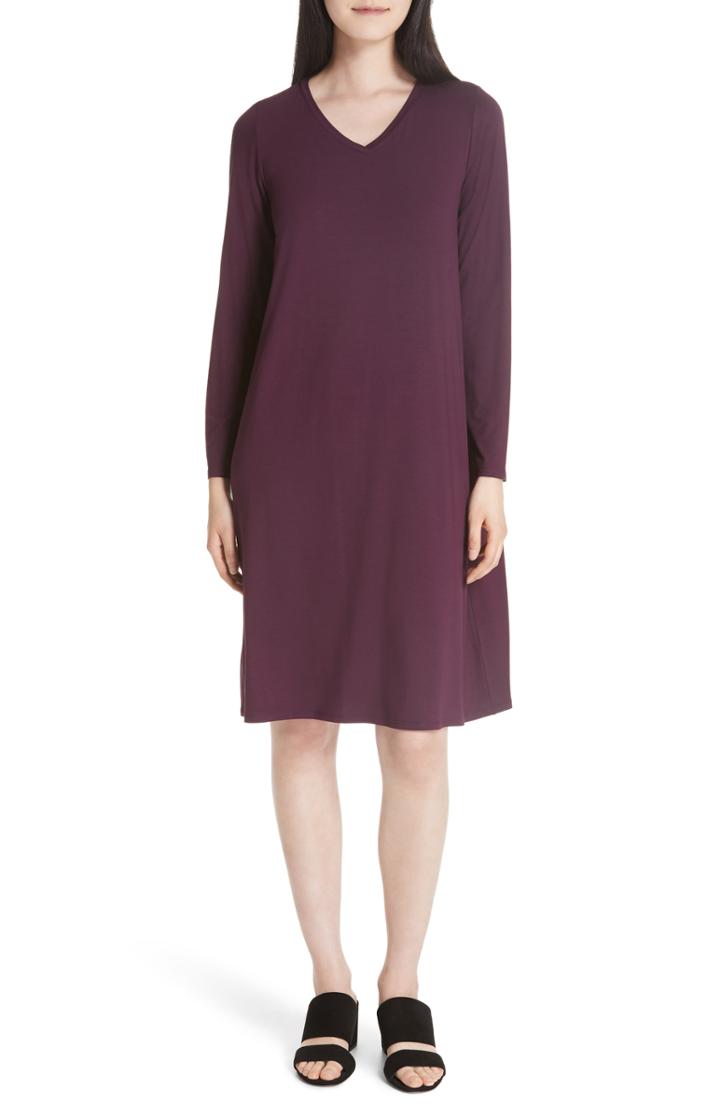 Women's Eileen Fisher V-neck Knee Length Shift Dress - Blue
