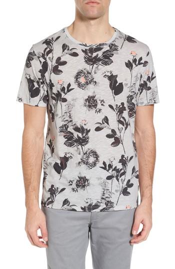 Men's Ted Baker London Doberma Trim Fit Floral Print T-shirt (m) - Grey