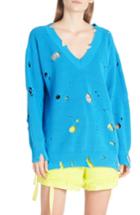 Women's Msgm Destroyed Sweater - Blue