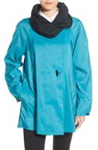 Women's Mycra Pac Designer Wear 'mini Donatella' Reversible Pleat Hood Packable Travel Coat - Blue