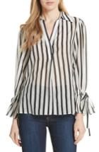 Women's Alice + Olivia Geraldine Bow Sleeve Stripe Cotton Silk Tunic Top - White