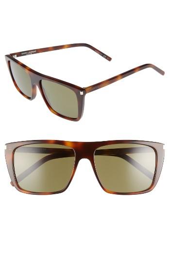Women's Saint Laurent Avana 56mm Flat Top Sunglasses - Havana