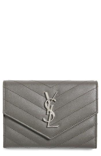 Women's Saint Laurent Monogram Matelasse Leather Passport Case - Blue