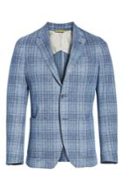Men's Canali Slim Fit Plaid Cotton & Linen Sport Coat Us / 48 Eu R - Blue