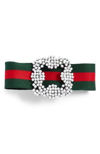 Cara Imitation Pearl & Ribbon Barrette, Size - Green