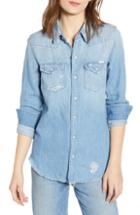 Women's Mother All My Exes Distressed Cotton & Linen Denim Workshirt - Blue