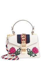 Gucci Mini Sylvie Embroidered Floral Leather Shoulder Bag - White