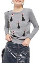 Women's Topshop Sequin Penguin Sweater Us (fits Like 0) - Grey