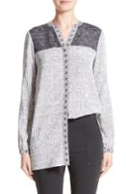 Women's St. John Collection Stitch Print Stretch Silk Blouse, Size - Grey