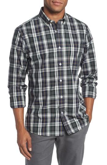 Men's Nordstrom Men's Shop Trim Fit Non-iron Plaid Sport Shirt, Size - Ivory