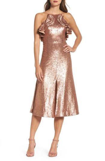 Women's C/meo Collective Illuminated Sequin Ruffle Midi Dress - Metallic