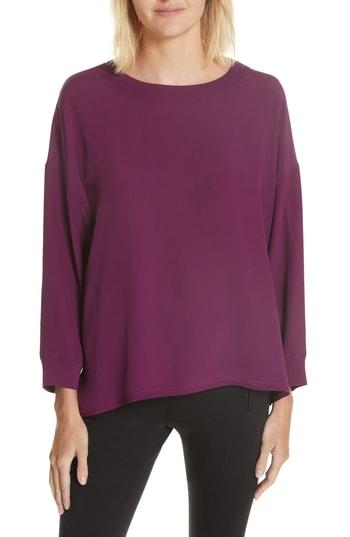 Women's Vince Rib Trim Silk Blouse - Purple