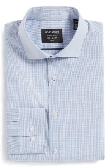 Men's Nordstrom Men's Shop Tech-smart Trim Fit Stretch Check Dress Shirt .5 32/33 - Blue