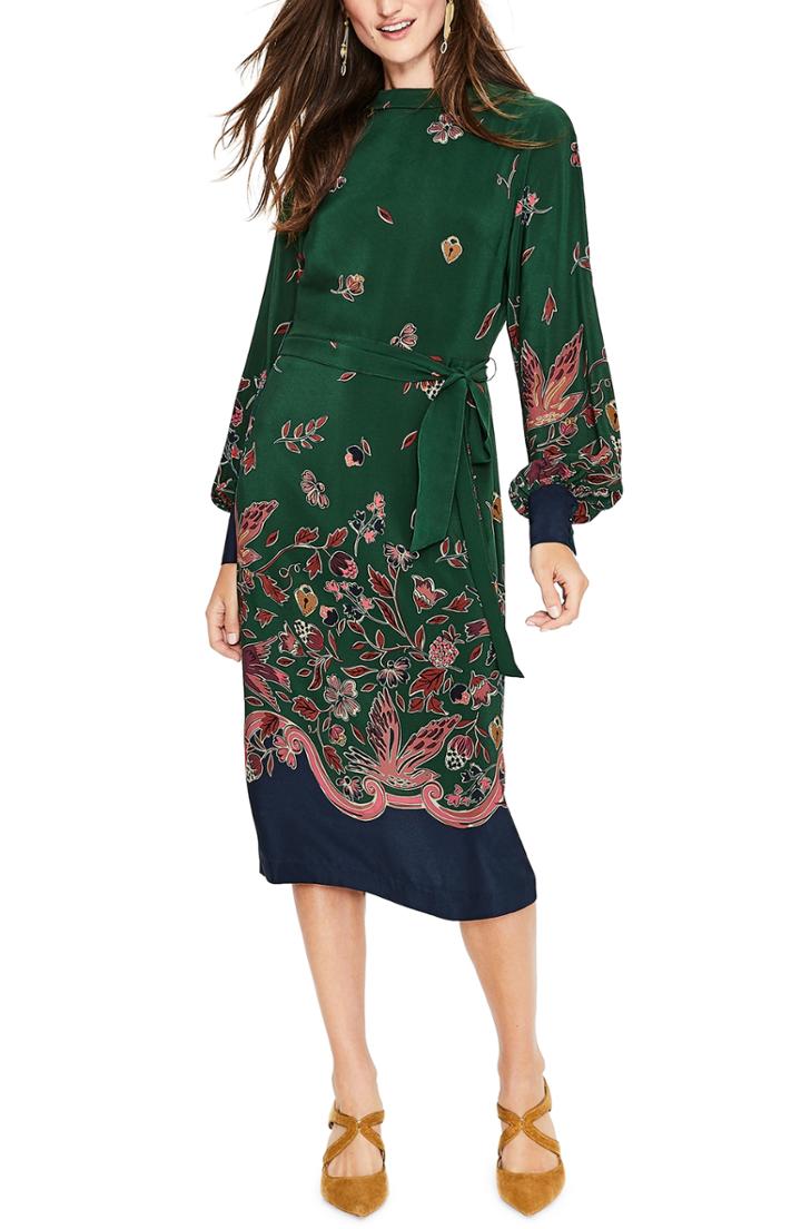 Women's Boden Bonnie Print Silk Midi Dress - Green