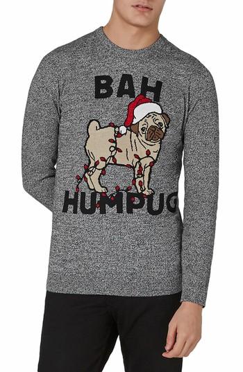 Men's Topman Bah Humpug Sweater - Grey