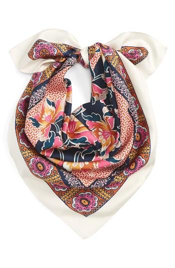 Women's Tory Burch Tiger Lily Silk Square Scarf, Size - Ivory