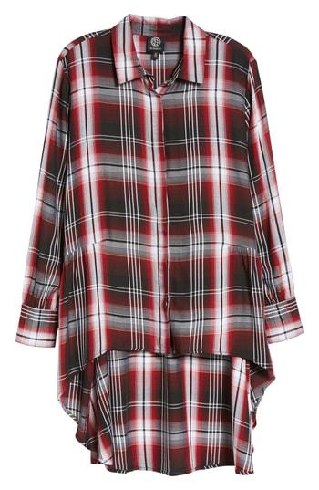Women's Bobeau Plaid High Low Peplum Tunic Blouse - Black