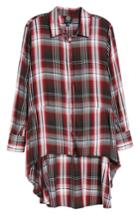 Women's Bobeau Plaid High Low Peplum Tunic Blouse - Black