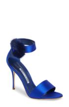 Women's Manolo Blahnik Trespola Genuine Mink Fur Ankle Strap Sandal Us / 35eu - Blue