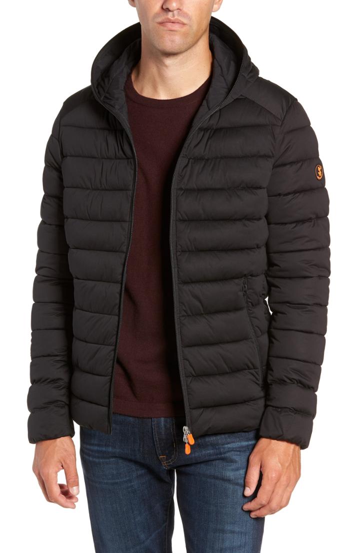Men's Save The Duck Hooded Plumtech Insulated Packable Jacket, Size - Black