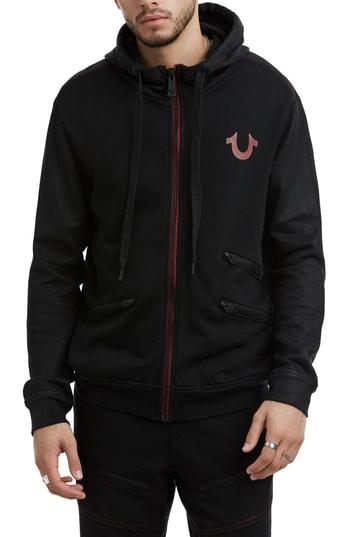 Men's True Religion Brand Jeans Coated Zip-up Hoodie, Size - Black