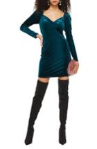 Women's Topshop Velvet Sweetheart Neck Body-con Dress Us (fits Like 0) - Blue/green