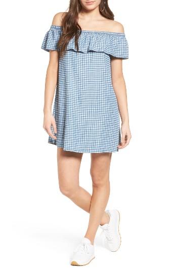 Women's Love, Fire Gingham Off The Shoulder Shift Dress - Blue