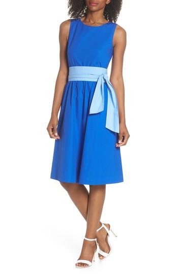 Women's J.crew Two-tone Tie Waist Sheath Dress - Blue