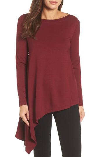 Women's Halogen Boatneck Asymmetrical Tunic, Size - Burgundy
